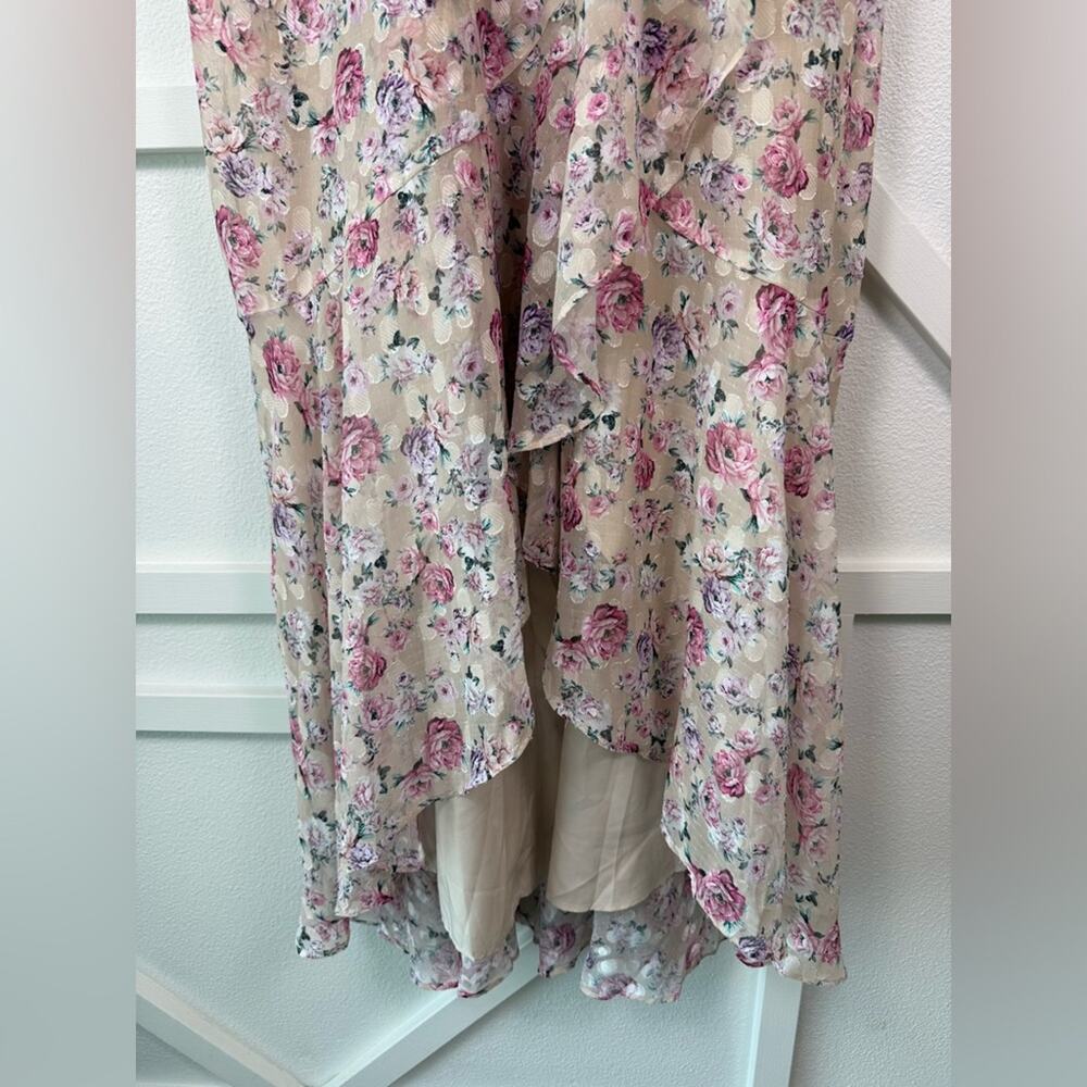 NWT Express Floral Print Ruffle Faux Wrap Hi-Lo Maxi Dress Size Large Coquette - Picture 5 of 12